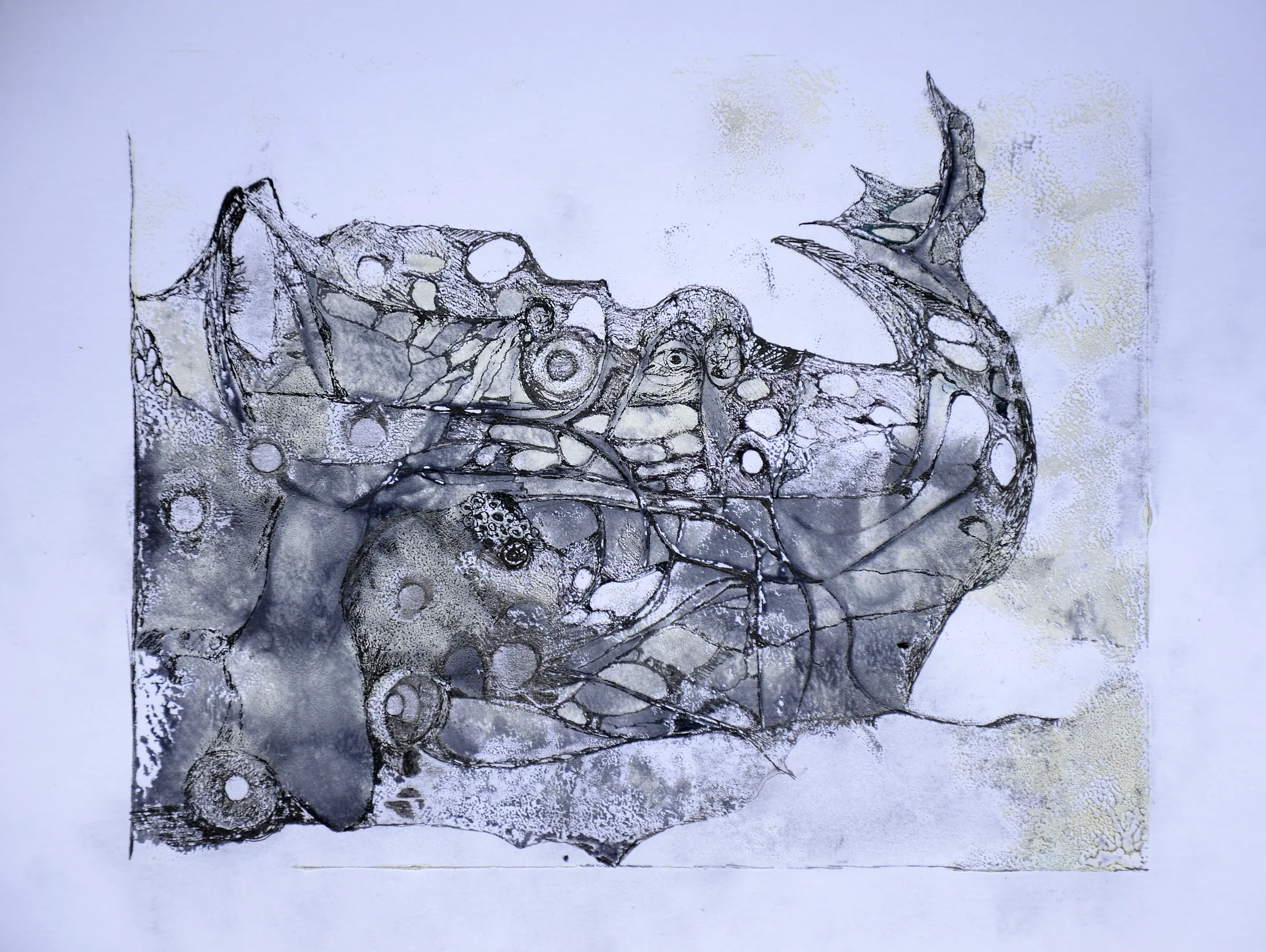 ein nashorn.acryl und tinte auf papier,din A 4 .2015